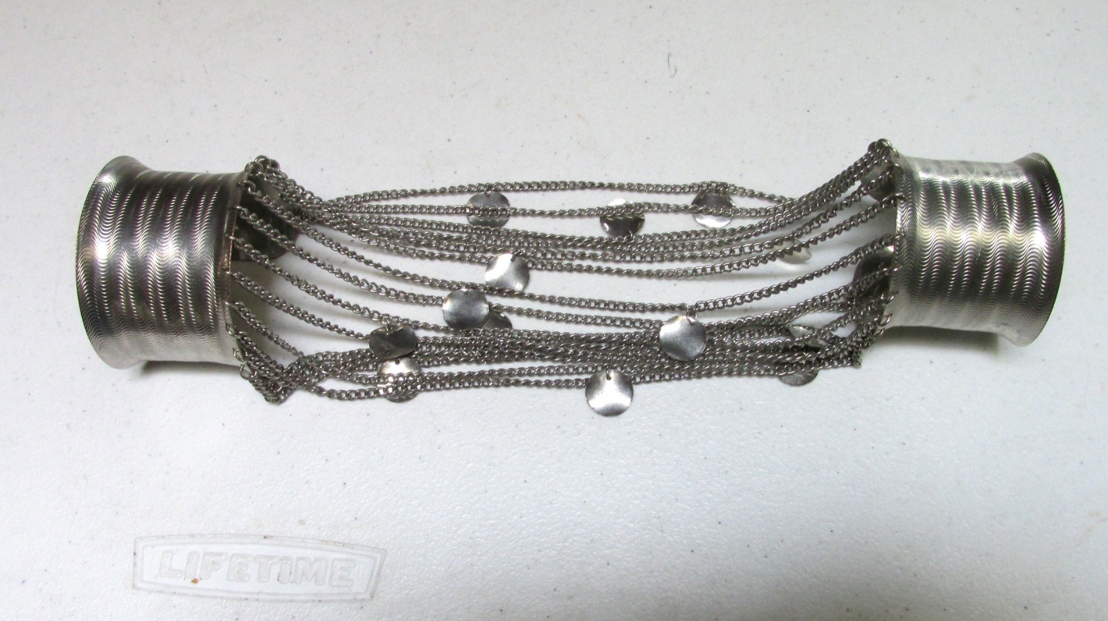 Vintage Belly Dance Metal Silver Tone Arm to Wrist Chain Attached Cuff Bracelets