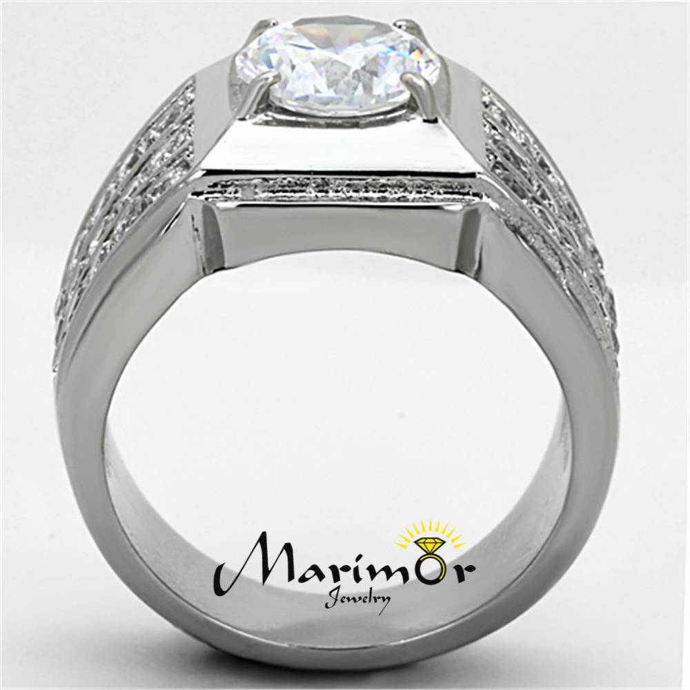 2.94 Ct Round Cut Cubic Zirconia Silver Stainless Steel Unisex Ring Sizes 5-13