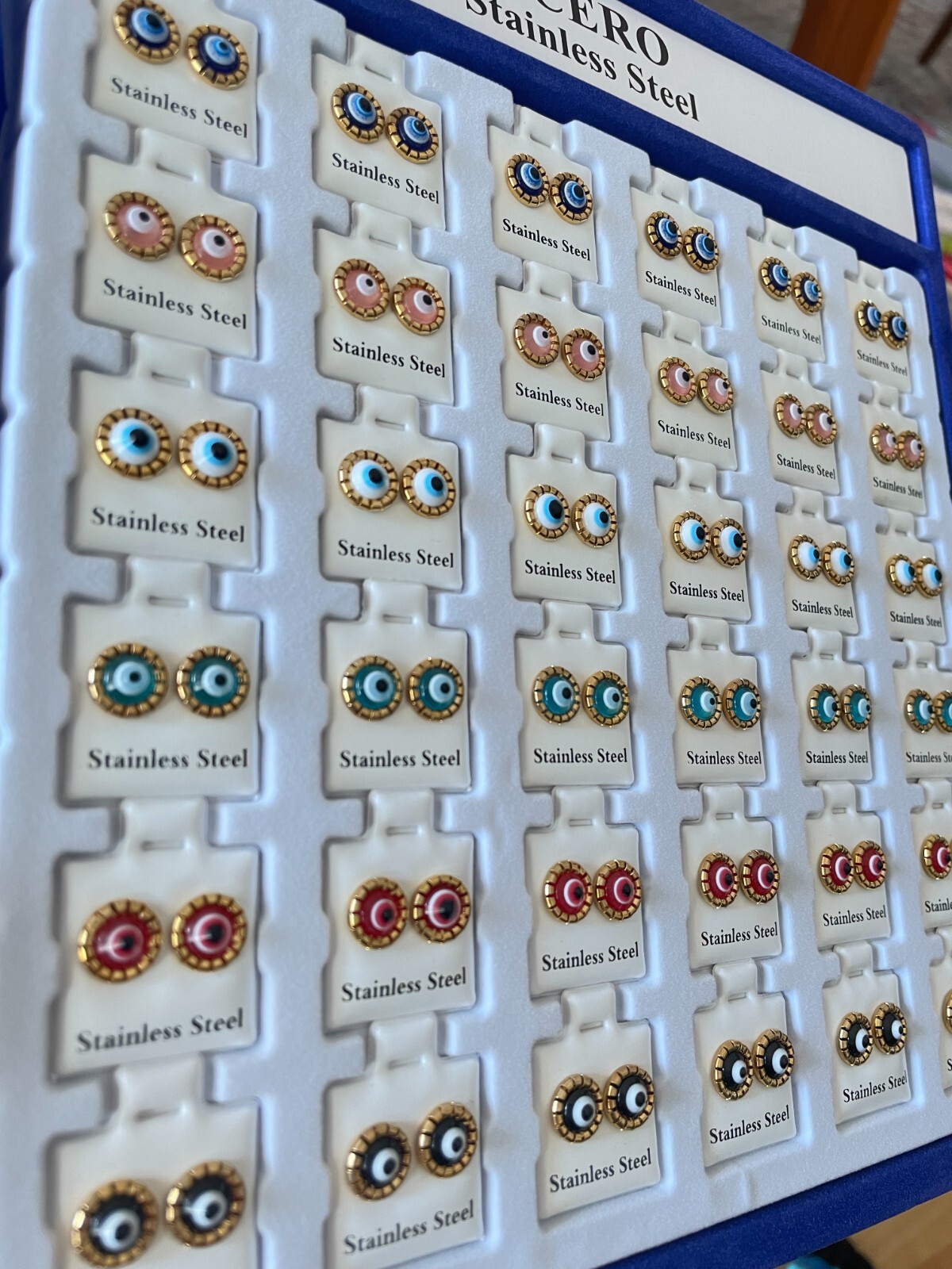 Wholesale 36pcs Stainless Steel Earrings Evil Eye Stud Silver Jewelry Lot Resale