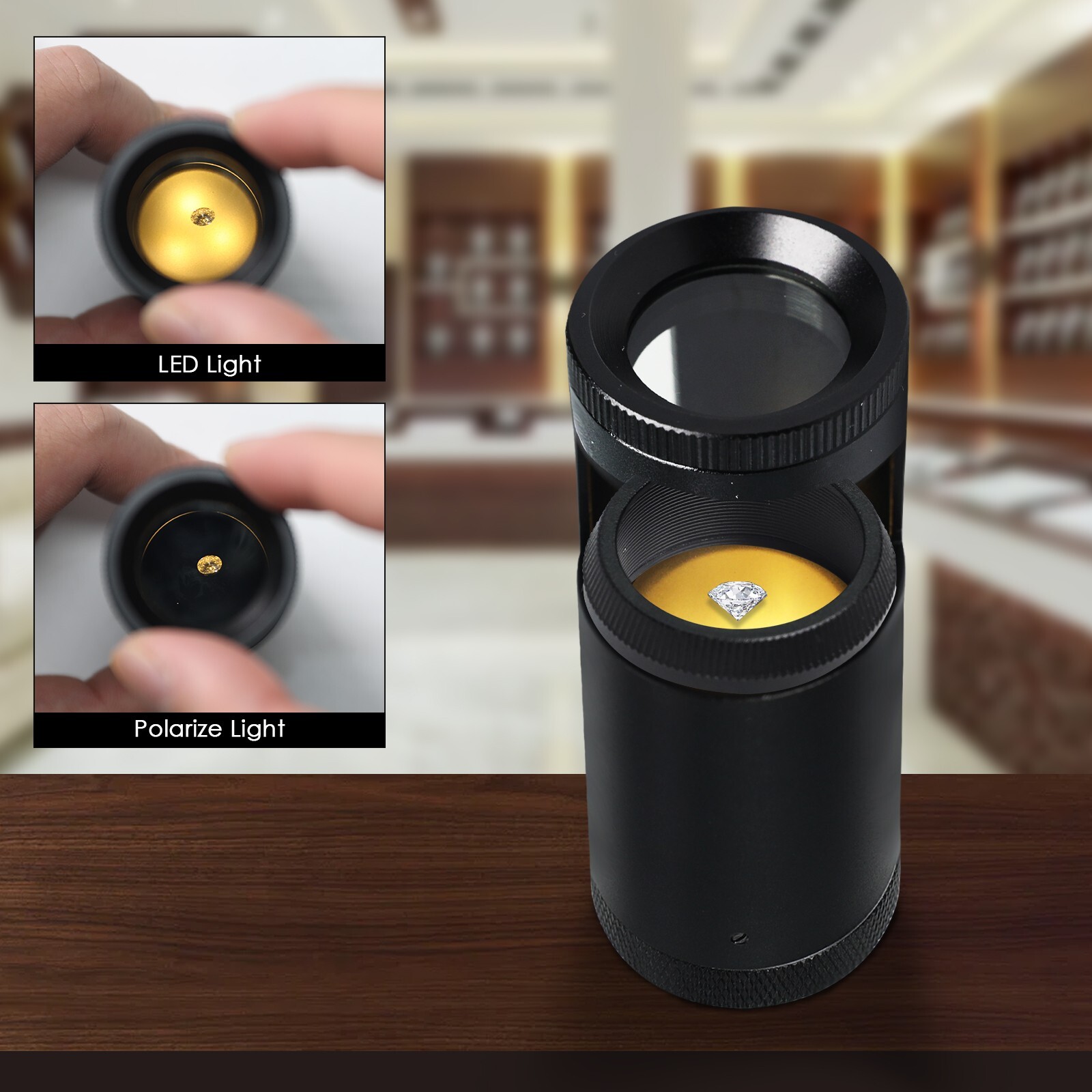 Handheld LED Polariscope 28mm Double Lens Loupe Magnifier for Jewelers & Gems
