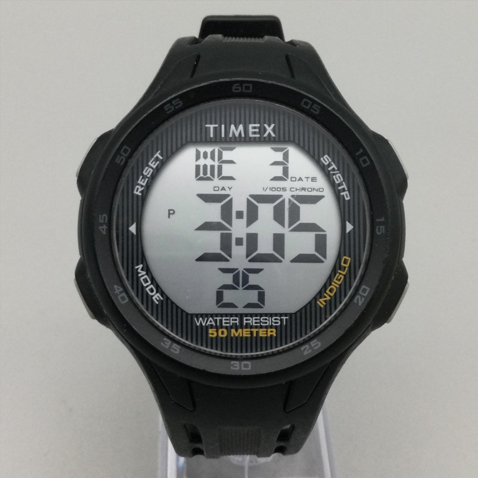 Timex Mens Watch 45mm Gray Digital Dial Black Resin Indiglo Sport Chrono 50m WR