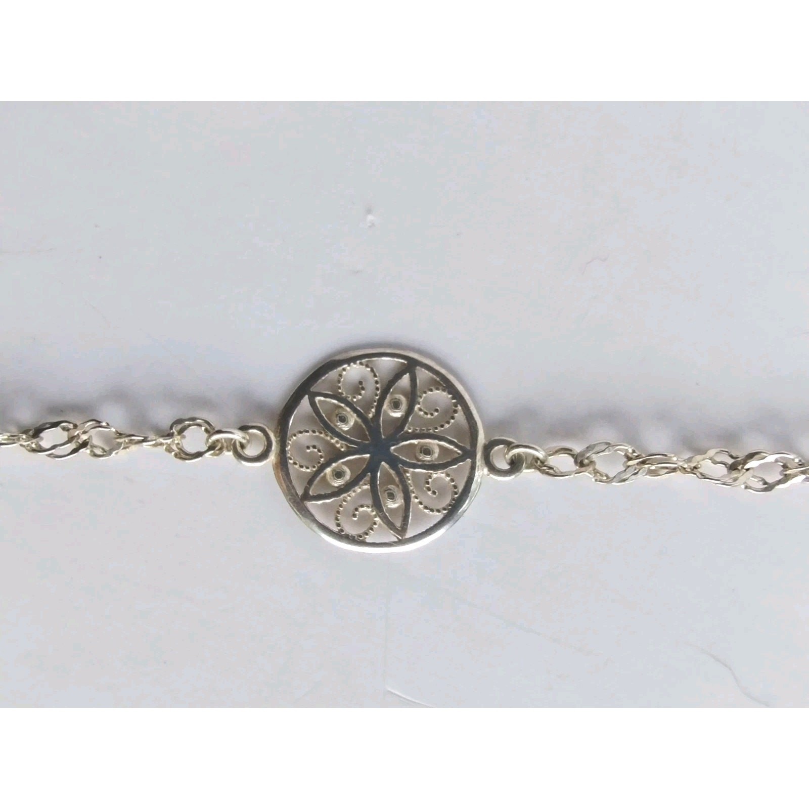 Milor Italy Contemporary Sterling Silver Chain Scrollwork Station Necklace 28″