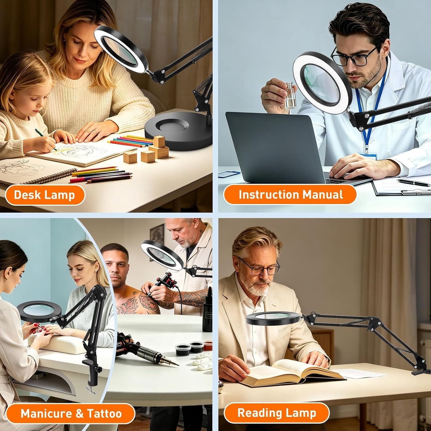 Swivel Arm LED Desk Magnifier with 10X Lens – Ideal for Close Work and Hobbies
