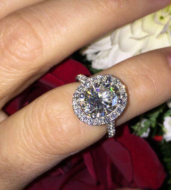 2.4ct Oval Cut Moissanite Halo Solitaire Engagement Ring White Gold Plated New