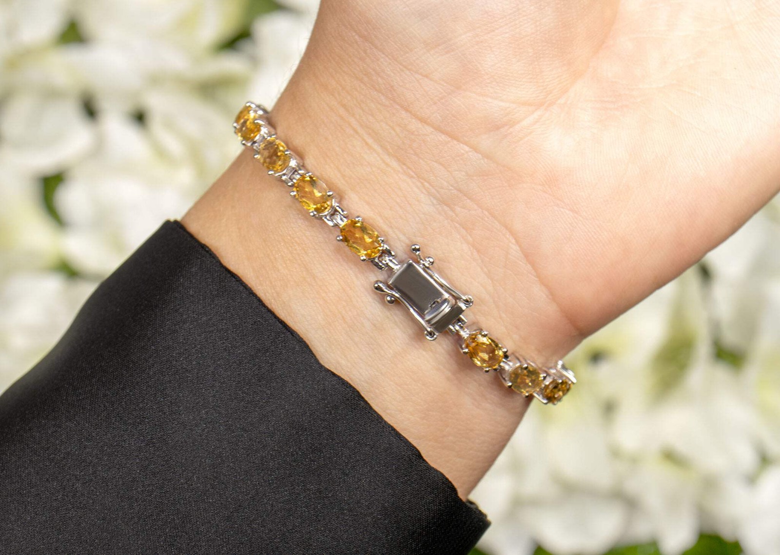 Natural Citrine Tennis Bracelet 9ct Oval Cut Sterling Silver 7.25 inch Women