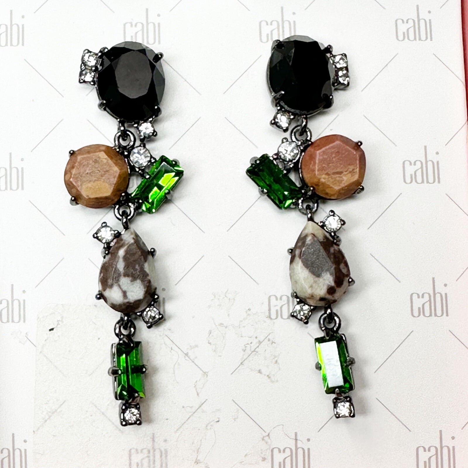 Cabi Rockstar Gemstone Crystal Dangle Earrings Dust Bag Paperwork Box New w/Box