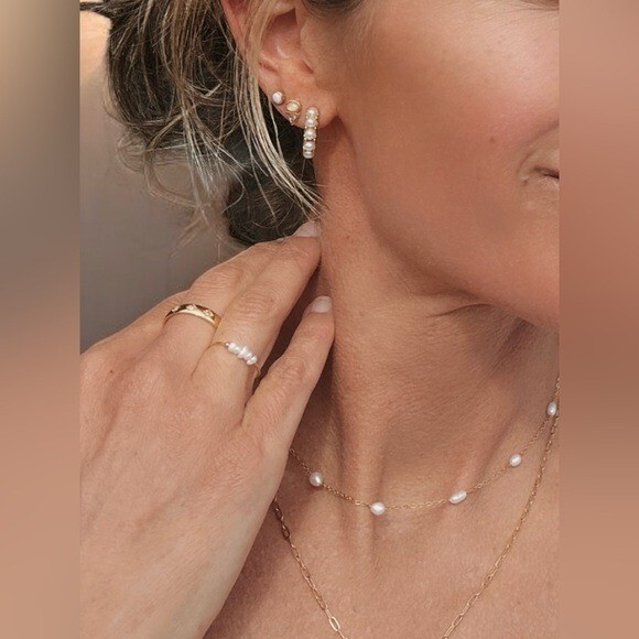 Pretty Pearl Huggies Lightweight Waterproof Pearl Hoop Earrings for Everyday Use