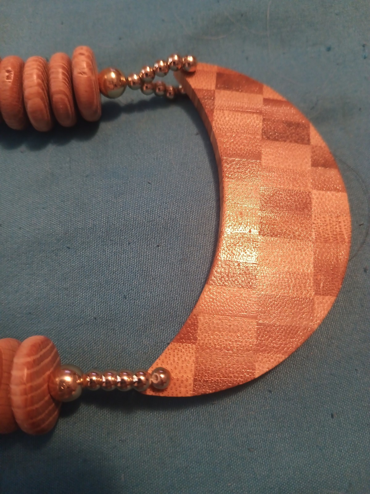 Vtg Wood Statement Chunky Bohemian Natural Brown Bib Necklace 26″ From The 80’s
