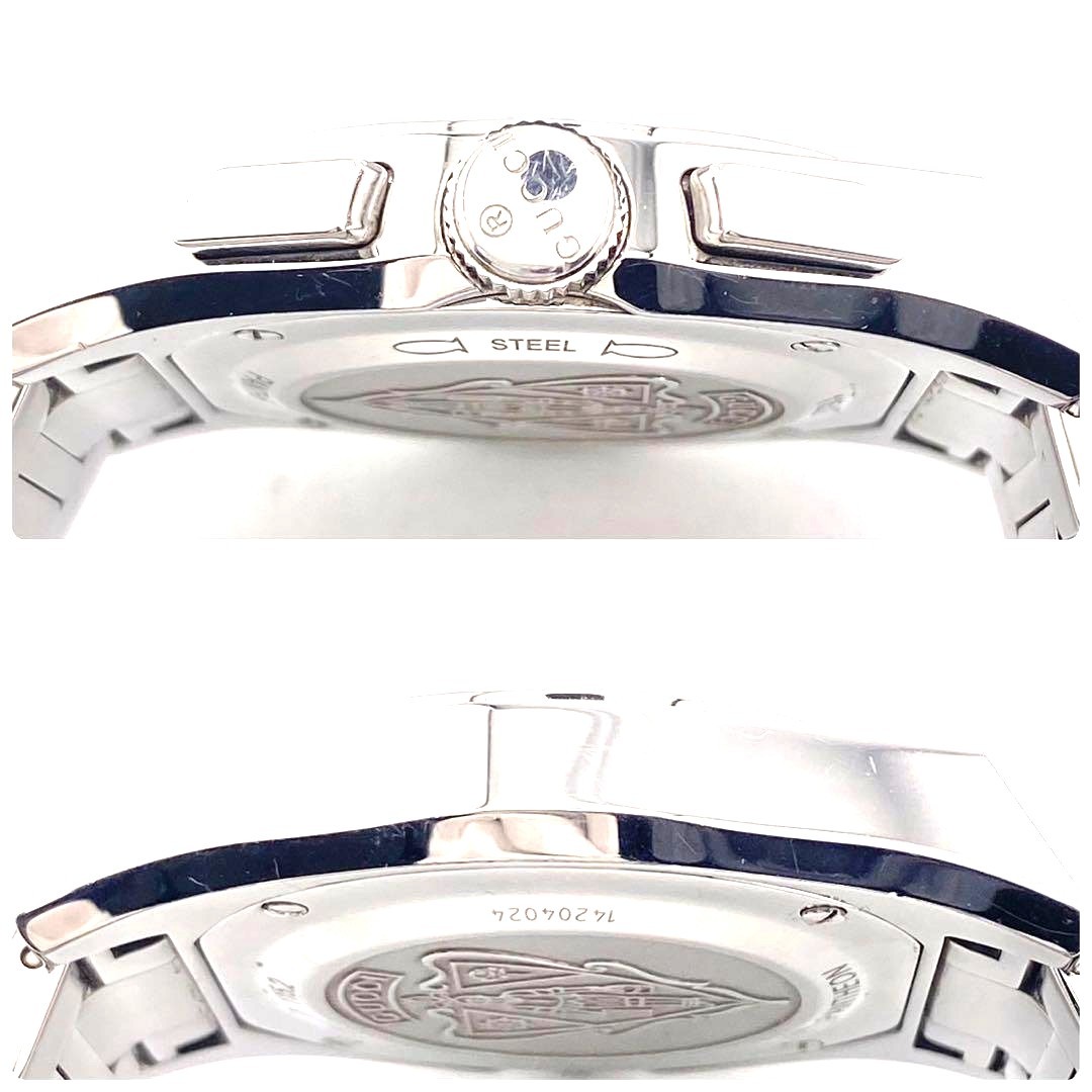 GUCCI Pantheon Chronograph 115.2 Watch Black Dial Steel Silver Men Used