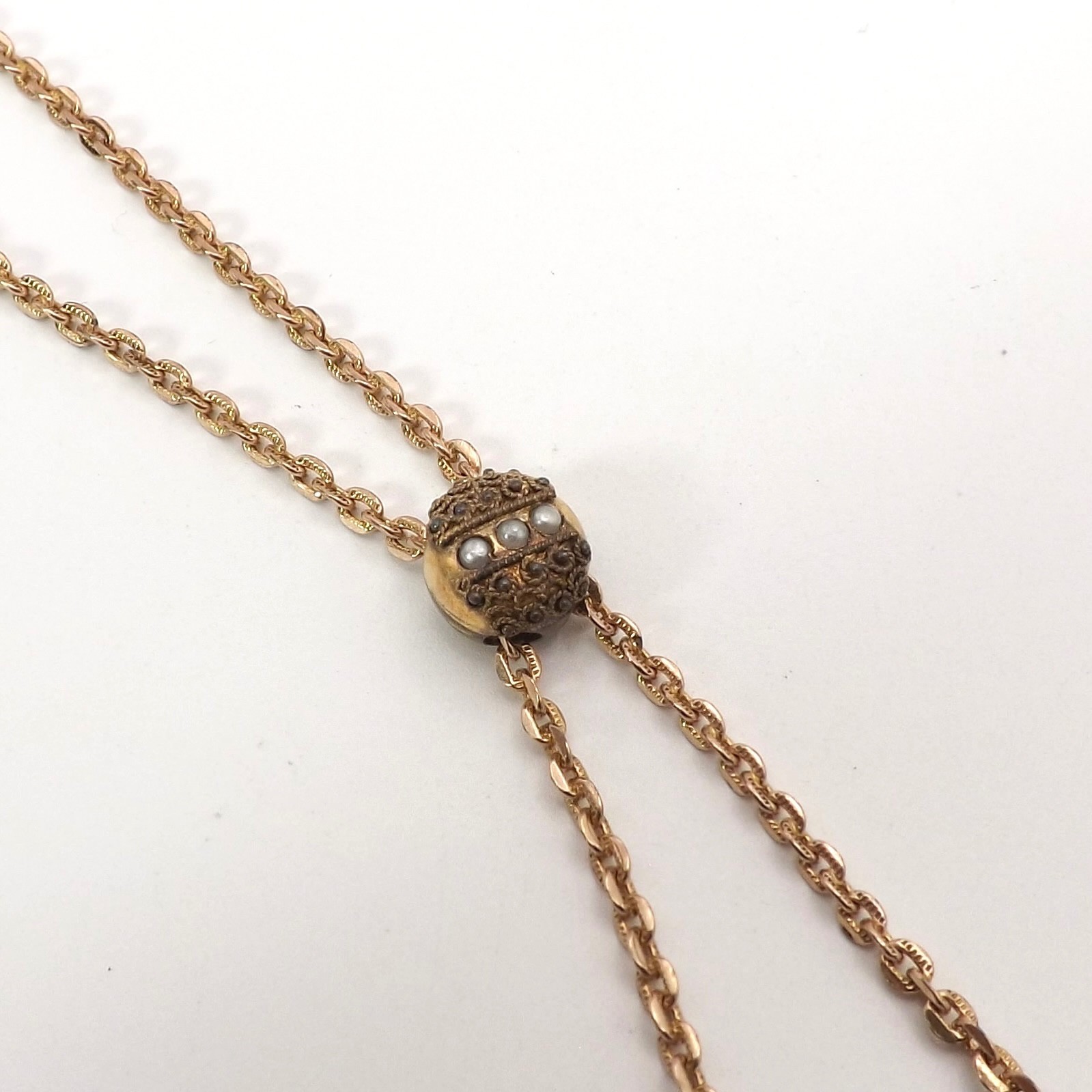 10k Gold Filled Pearl Cable Link Ladies Pocket Watch Chain Necklace 48in 14gr