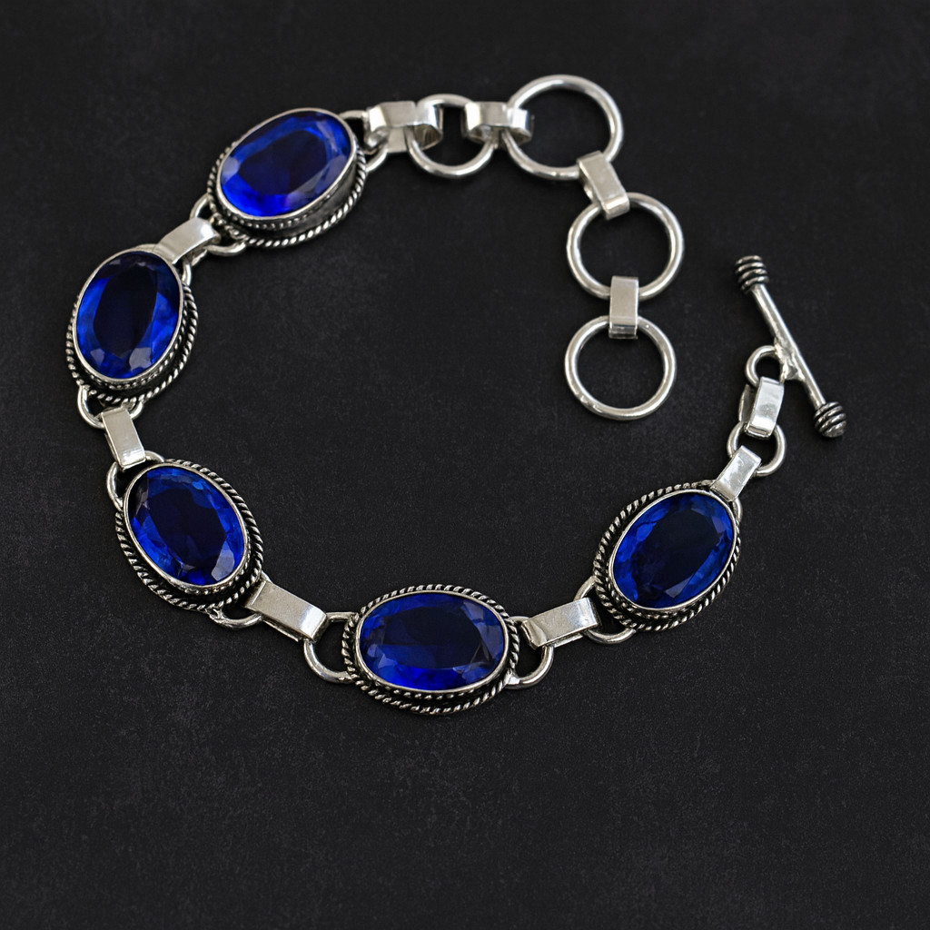 Handcrafted Sterling Silver Bracelet with Natural Swiss Blue Topaz Stones Jewelr