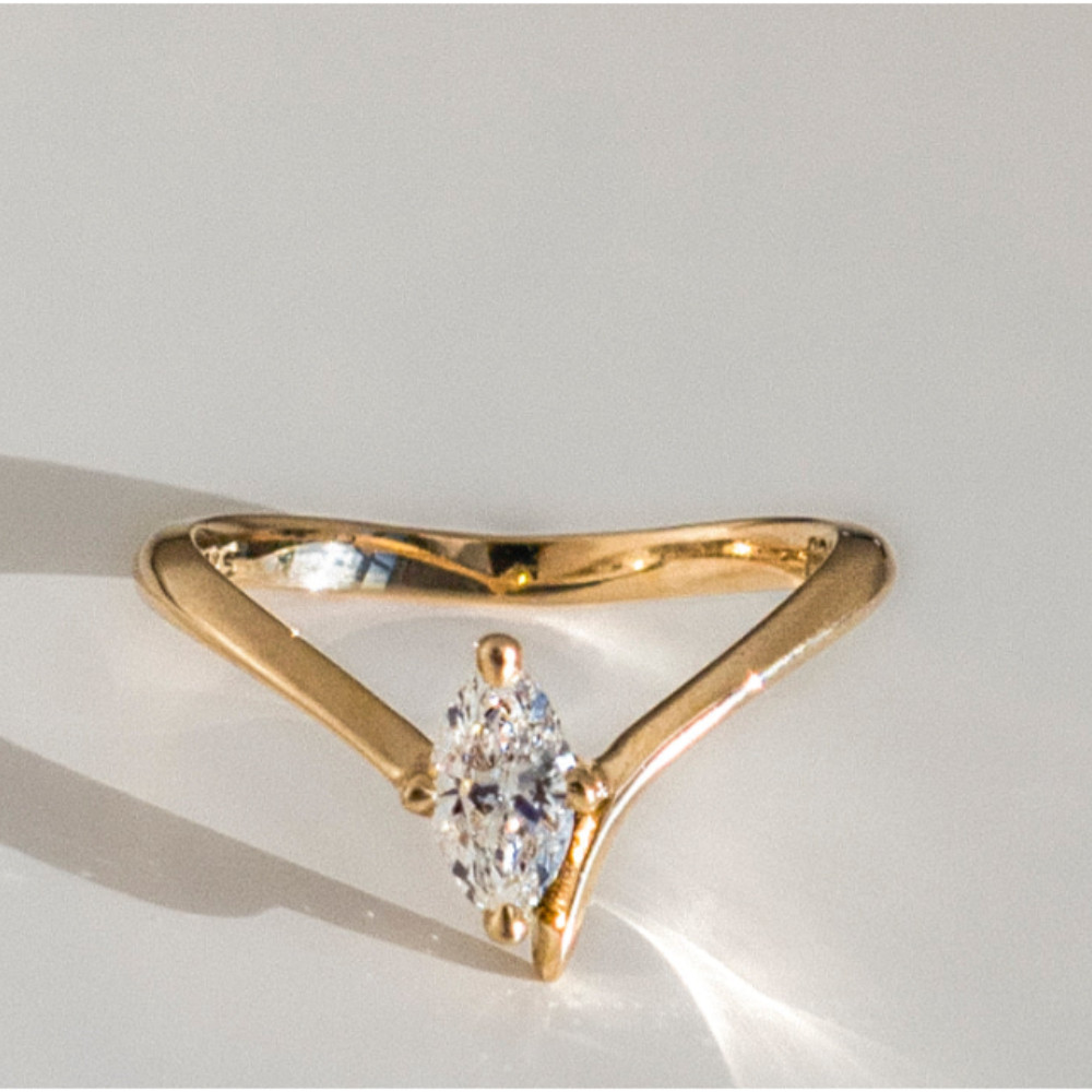Marquise Wedding Ring 1 Ct IGI GIA HRD Lab Grown Diamond 14k Yellow Gold Sizable