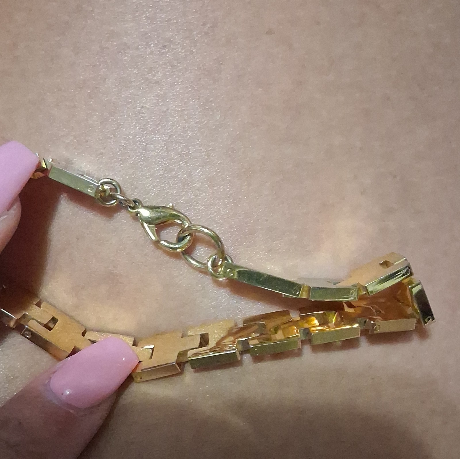 Two Tone Gold & Silver Geometric Link Chain Bracelet with Lobster Clasp