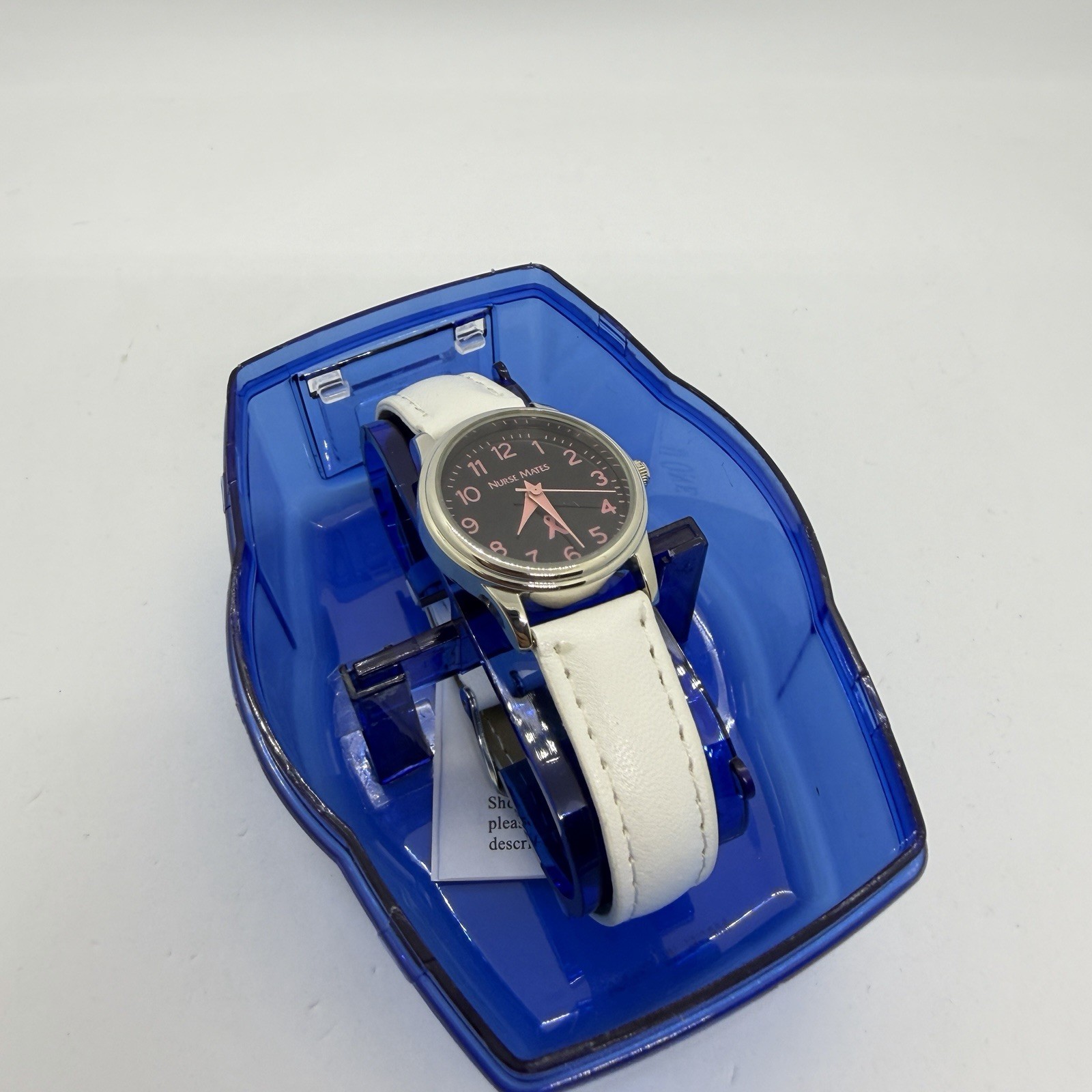 Nurse Mates Ribbon Awareness nurse watch water-resistant Leather strap – White