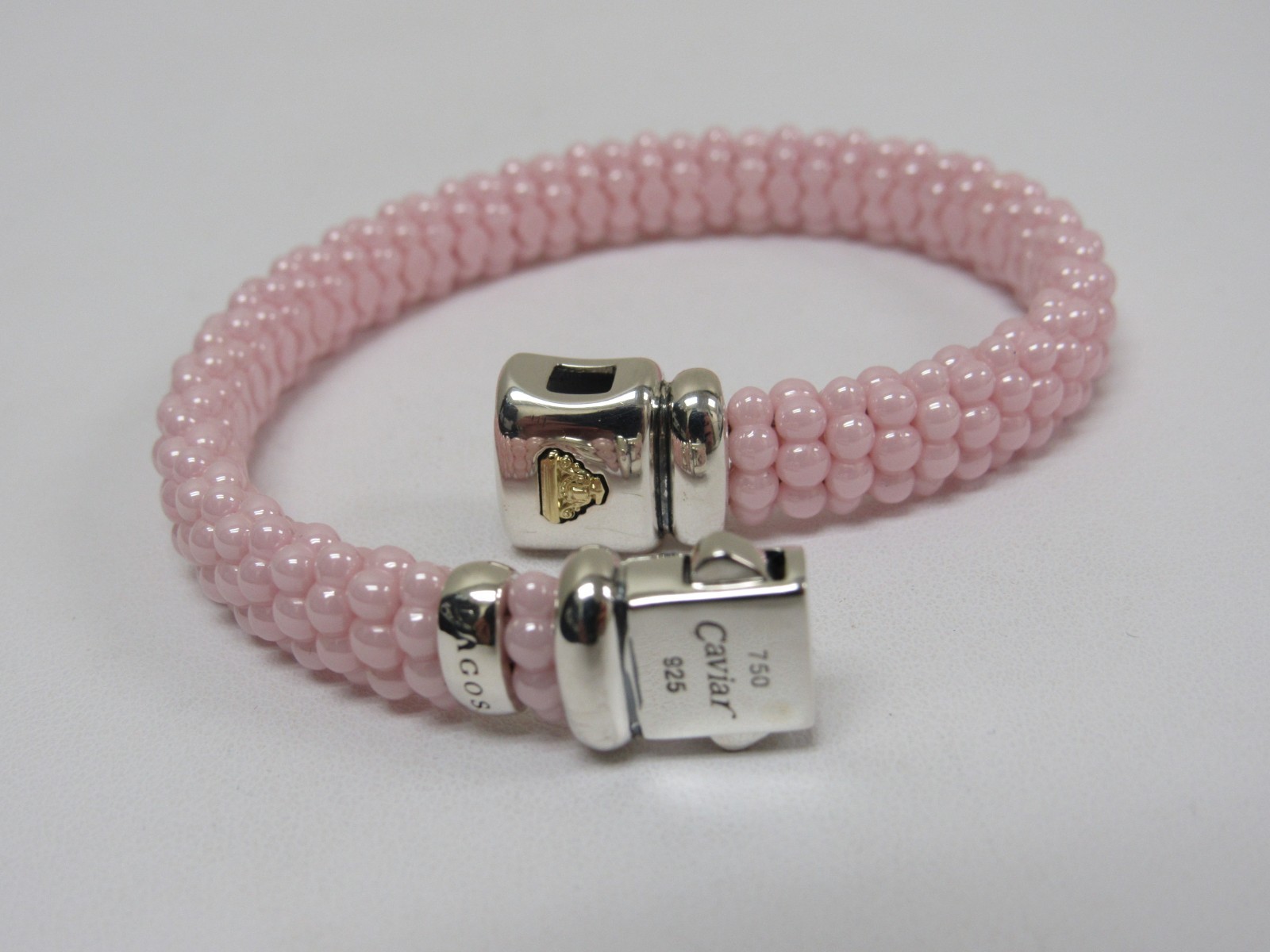 Designer LAGOS Sterling Silver 18K Pink Ceramic Caviar Rope Bracelet