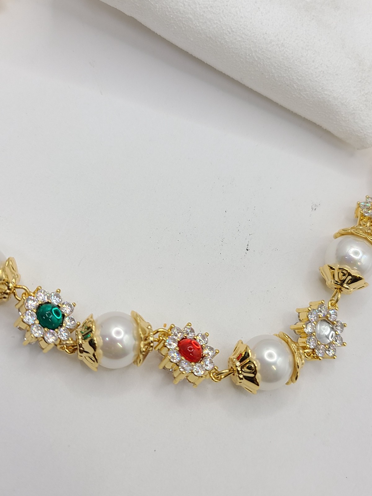 En Route Jewelry Daisy Pearl Necklace 18k Gold Plated CZ 17″-20″