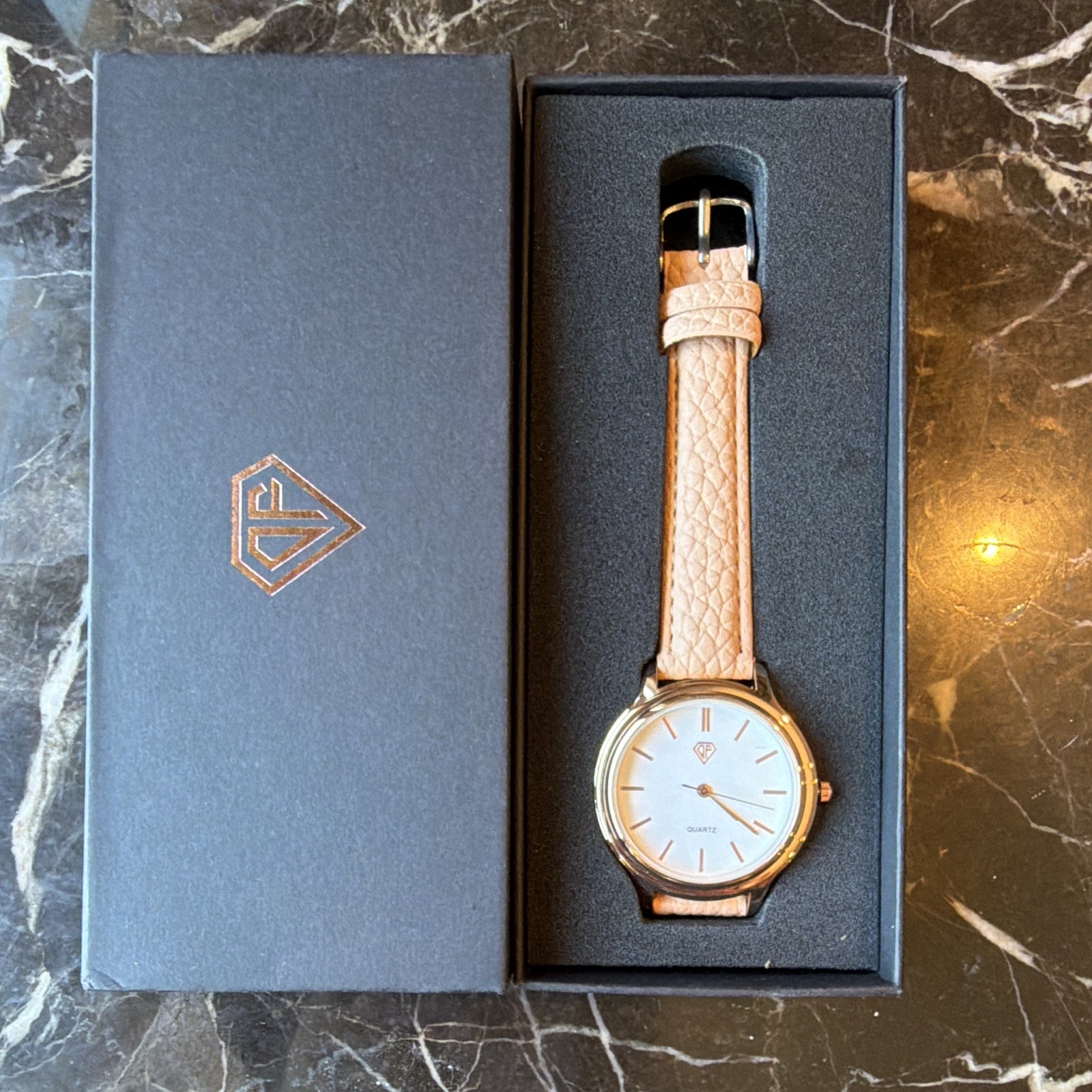 Women’s Light, Pink, Watch, Rose, Gold, Leather Strap, Black Gift Box