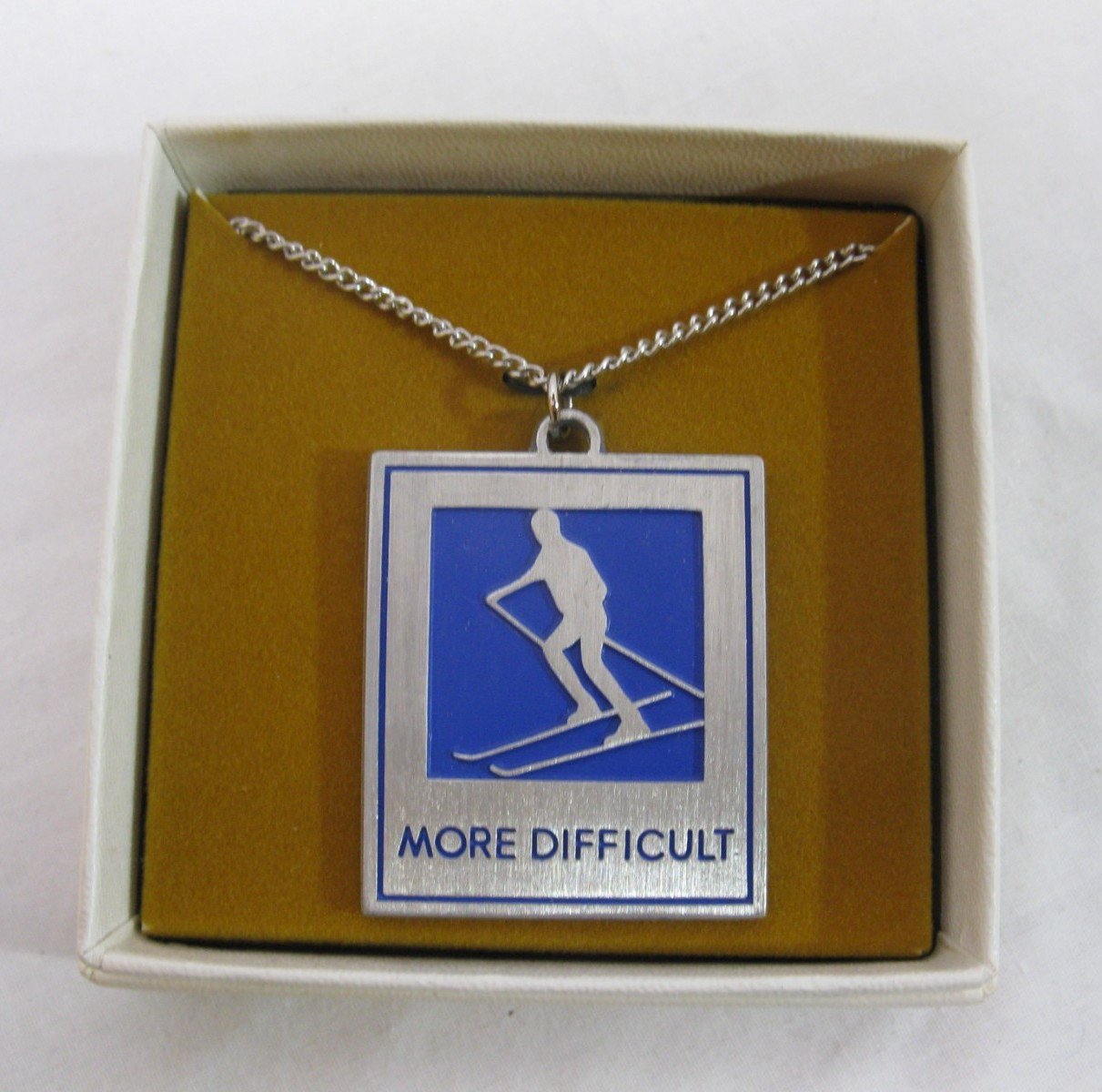 VTG International Silver Co More Difficult Snow Skiing Necklace Pendant w/ Box