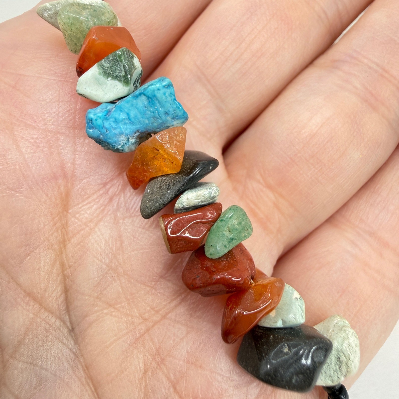 Gemstone Chip Seed Bead Long Necklace Southwest 72″ Long Western