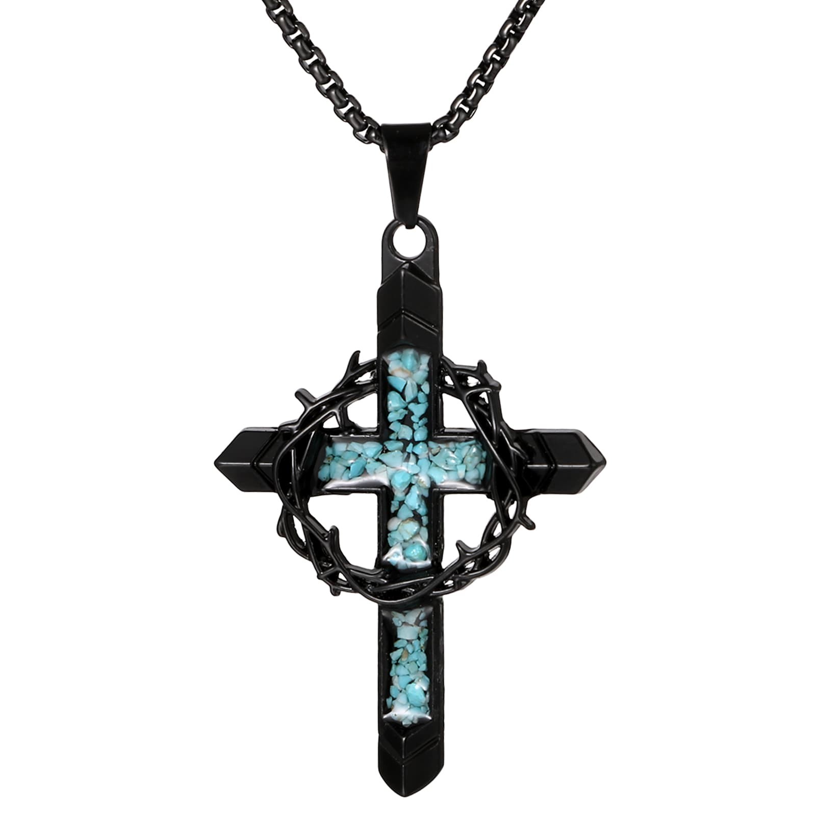 Men’s Womens Crown of Thorns Cross Pendant Necklace Christian Faith Jewelry Gift