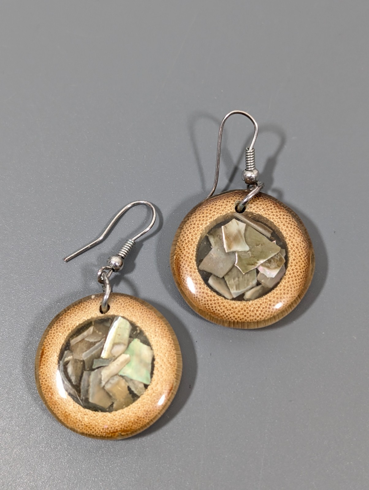Bohemian Bamboo Earrings Shell Inlay Drop Lightweight Natural Jewelry