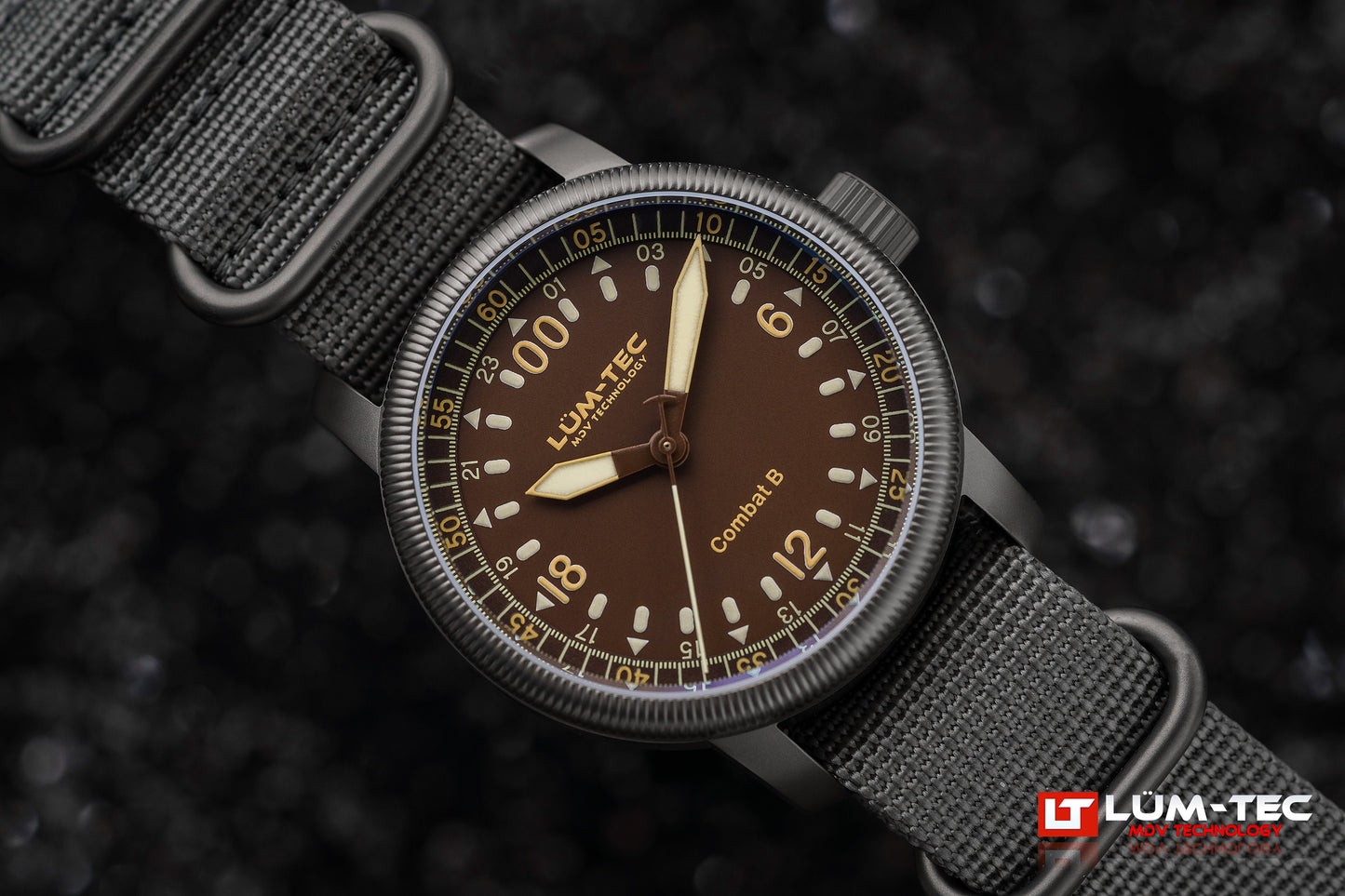 Lum-Tec Mens Watch Combat B60 24HR Automatic 43mm Brown Dial Miyota Japan 9075