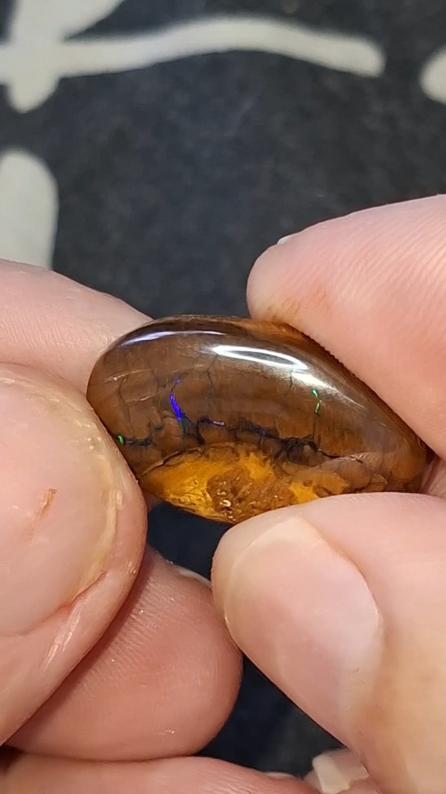 17.9ct Queensland Boulder Opal. Vibrant streaks of bright green & electric blue
