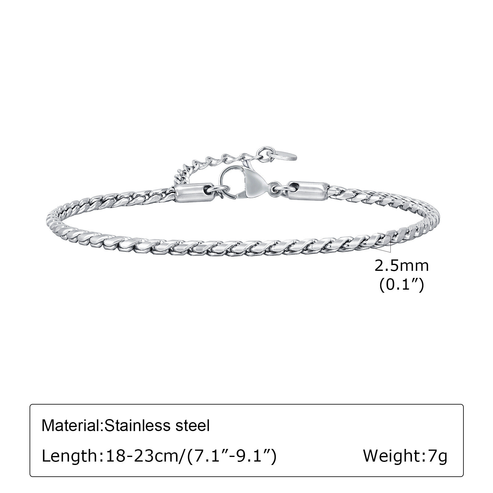 18-23CM Silver Chain Bracelets 2.5mm Women’s Engagement Jewelry Stainless Steel