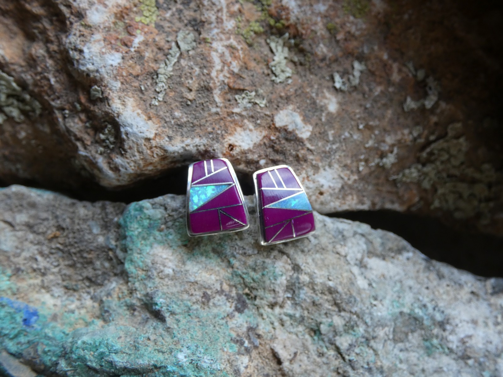 Purple Sugilite Opal Sterling Silver 925 Gemstone Stud Post Earrings NEW AR99
