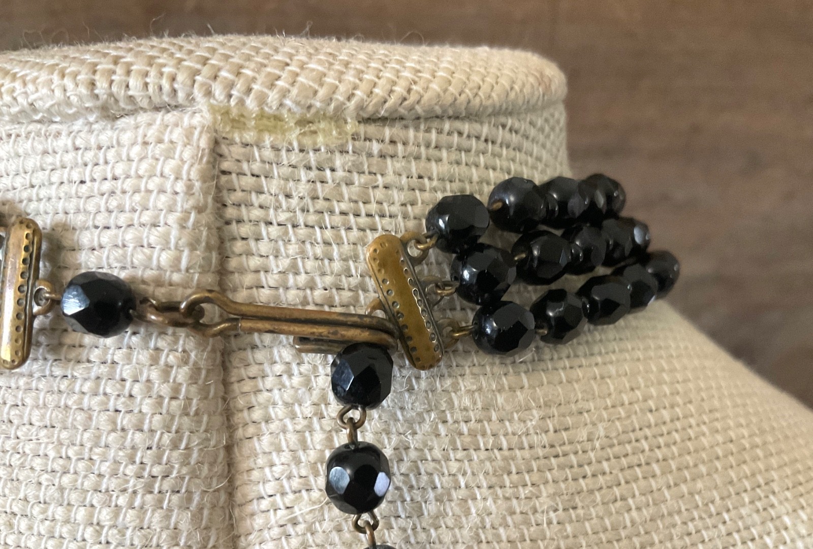 Vintage Black Glass Beaded Necklace Art Deco Adjustable Choker Antique Jewelry