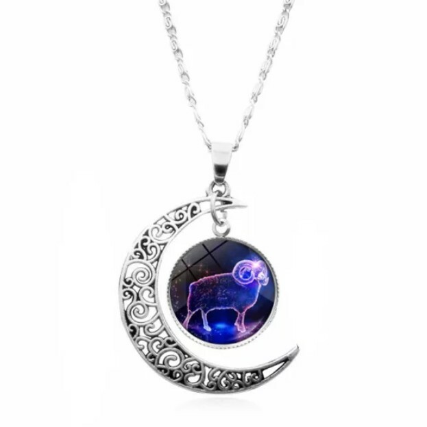 Aries Zodiac Necklace With Moon Great Gift Pendant Astrological Horoscope