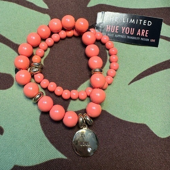 The Limited Coral Beaded Stretch Bracelets Love Charm Set of 2 Women