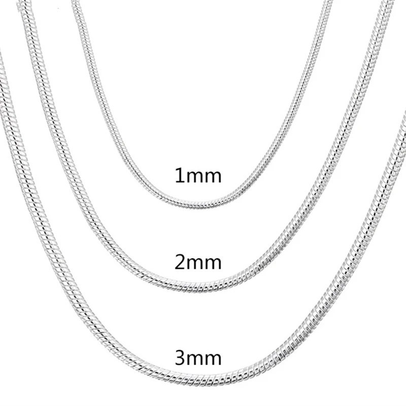 Unisex Silver Snake Chain Necklace Stainless Steel 16-24 Inch Pendant Chain