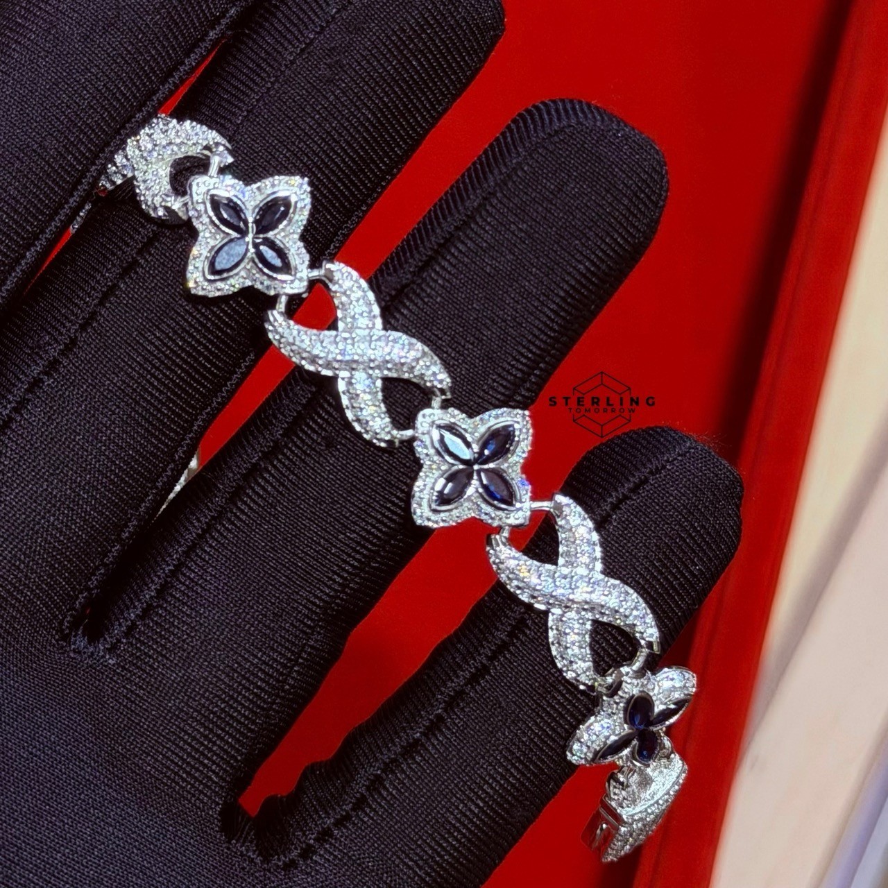 925 Sterling Silver Blue Marquis Infinity Bracelet 14mm 8″ Hip Hop Bling Mens