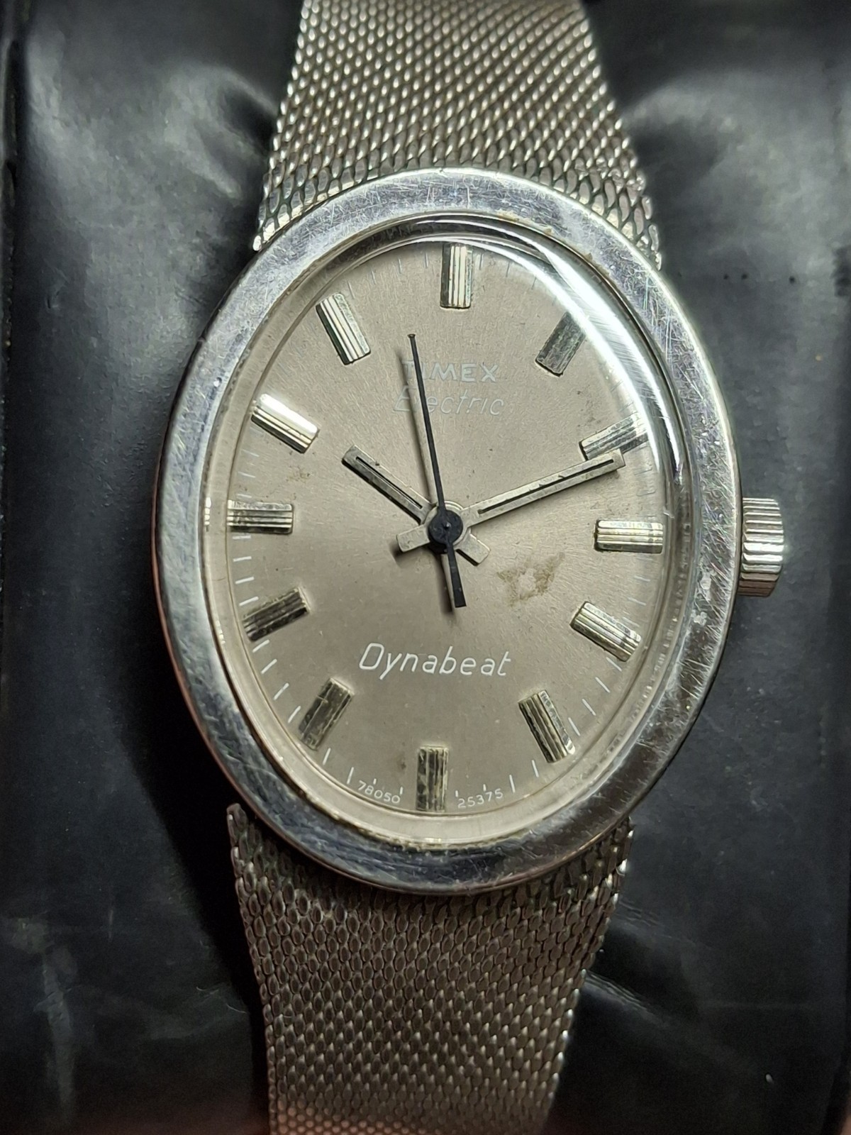 Timex Electric Dynabeat Silver Tone Grey Dial Mens Vintage 1970s 1975 Watch…