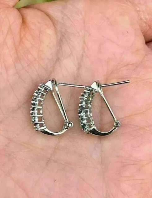 Lab Created Blue Topaz Diamond Women’s Omega Back Earrings 14K White Gold Plated