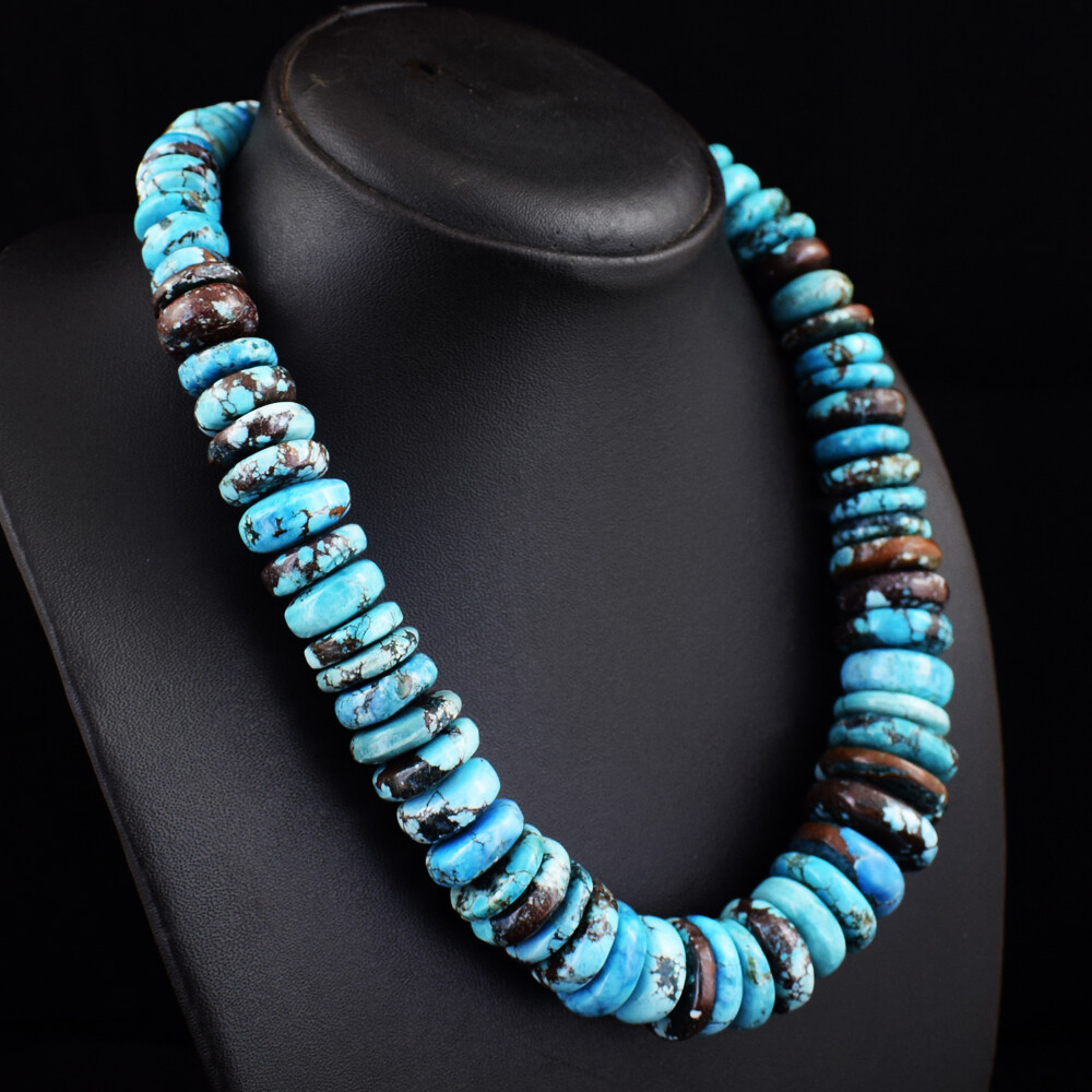 Royal 1220 Cts Earth Mined Turquoise Rondelle Beaded Womens Necklace SK 12E427