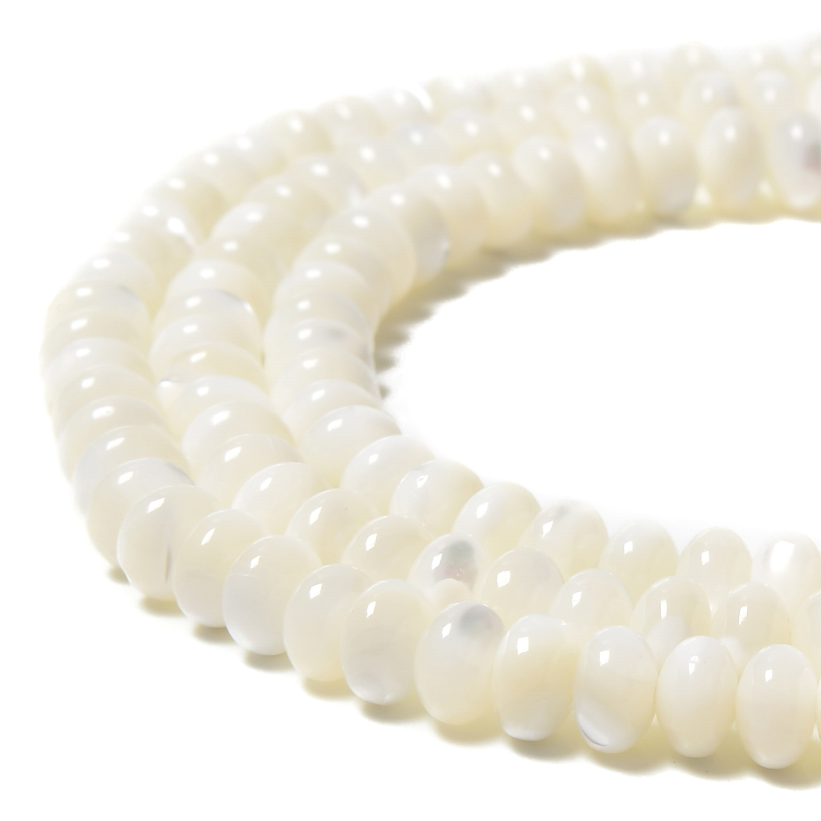 Iridescent White Mother of Pearl MOP Shell Rondelle Beads 3x5mm 4x6mm 15.5”Str