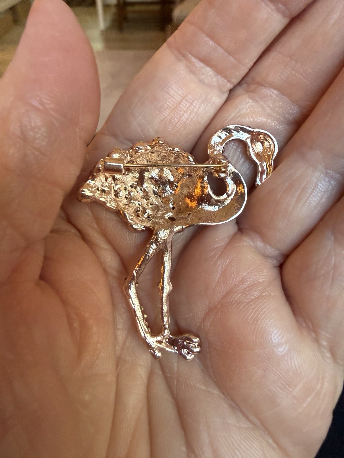 2 1/8″ NWOT PINK & AB RHINESTONE & GOLD TONE PINK FLAMINGO BIRD BROOCH PIN