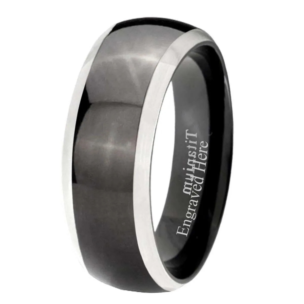 5mm 8MM Dome Black Titanium Silver Edges Men Wedding Ring Size 4 to 13