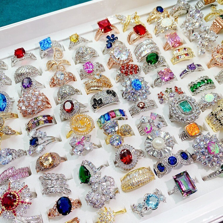 10Pcs Wholesale Mixed Gemstone Rings Jewelry Women Crystal Rings Lot Rhinestone