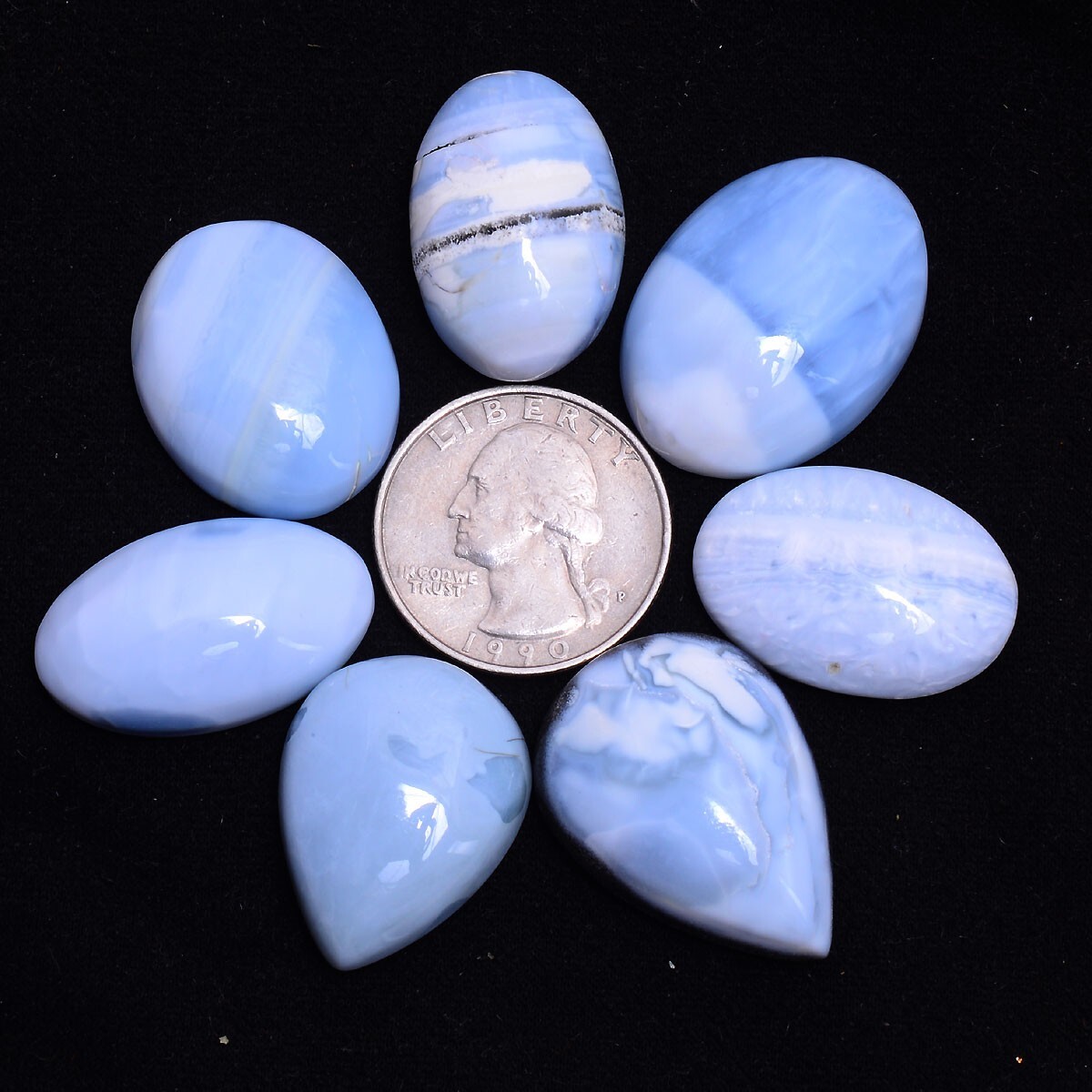 7 Pcs Natural Blue Opal 25mm-29mm Cabochon Glossy Untreated Loose Gemstones Lot