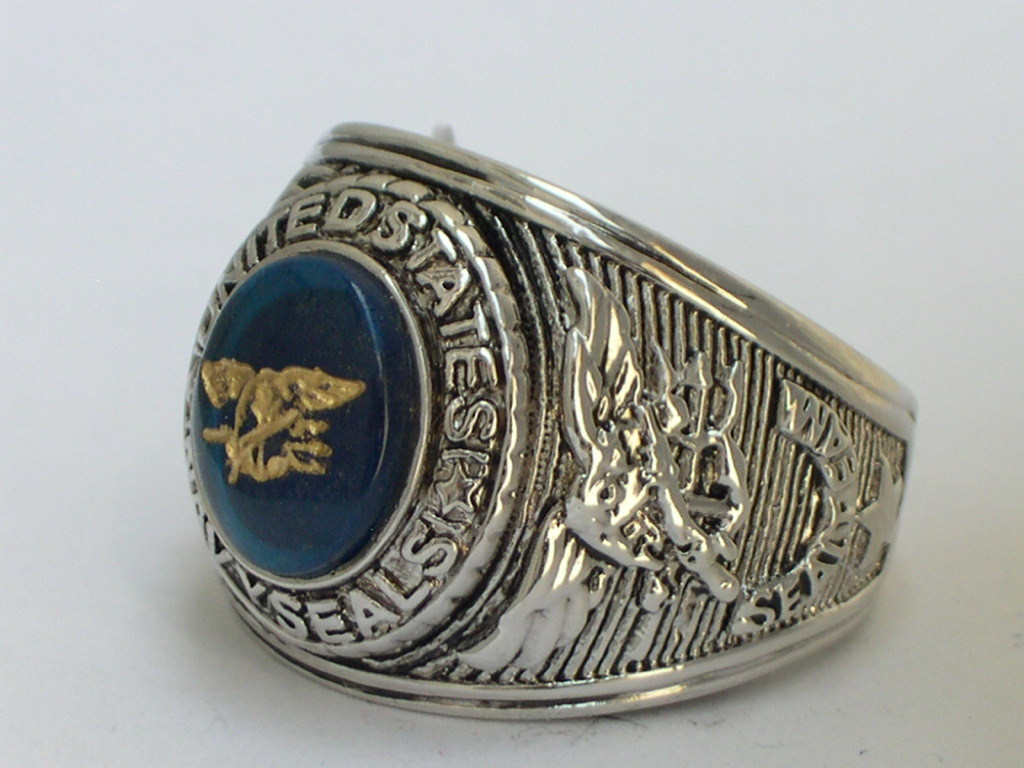 12x10mm US Military Navy Seals Rhodium Plated Solitaire Stone Men Ring Size 7-15