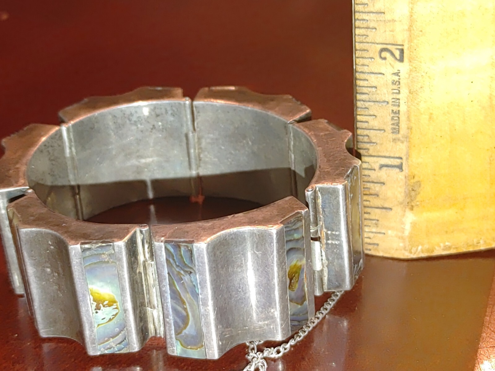 Antonio Reina AAR Mexico Taxco Sterling Silver Abalone Modernist Bangle Bracelet