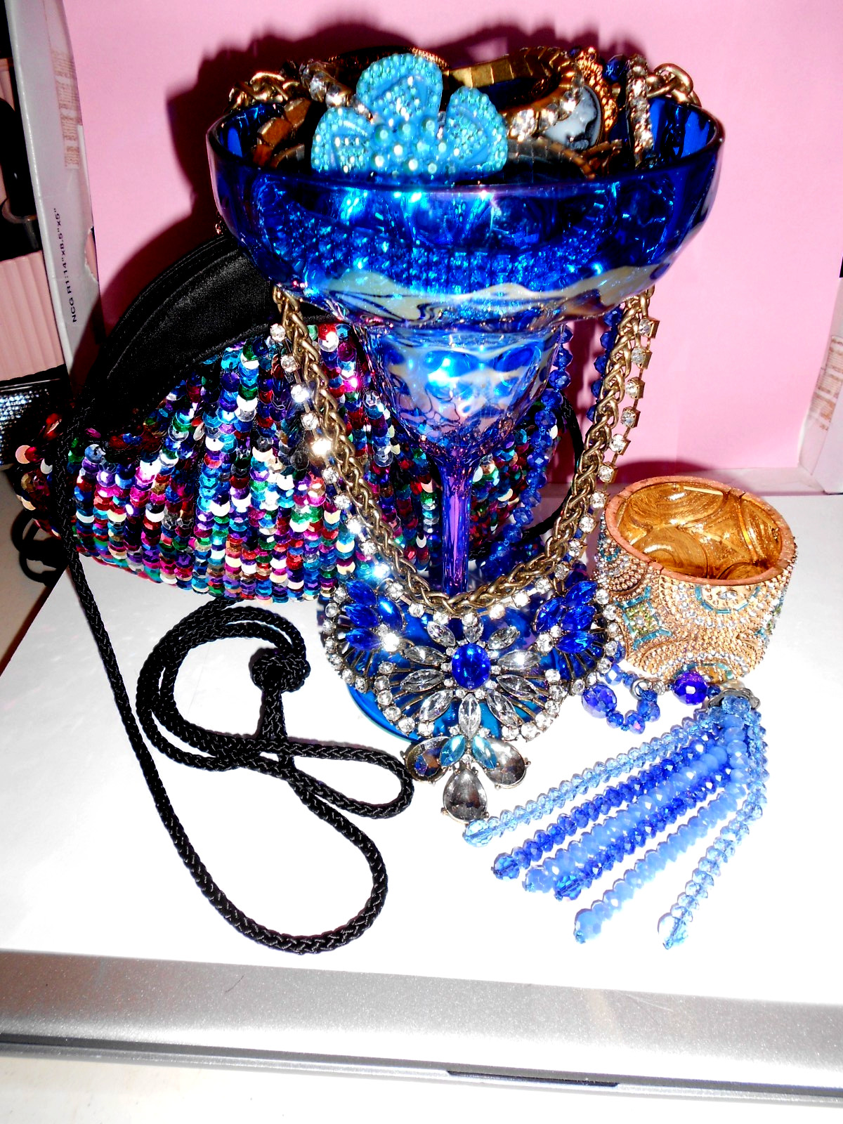Pretty Vintage to Now Blue Multicolored Margarita Mystery Jewelry Jar