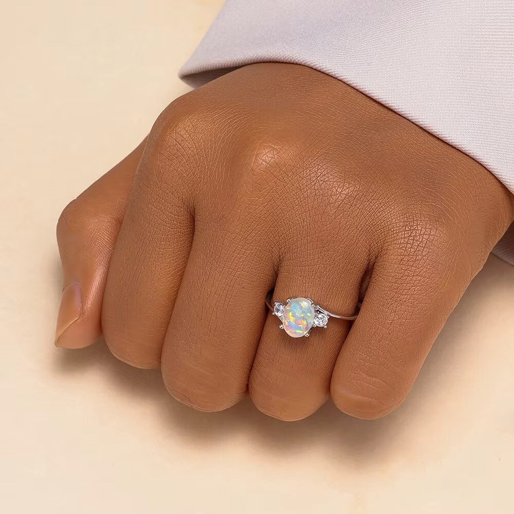 Sterling Silver Plated Promise Engagement Wedding Opal CZ Zirconia Ring R68