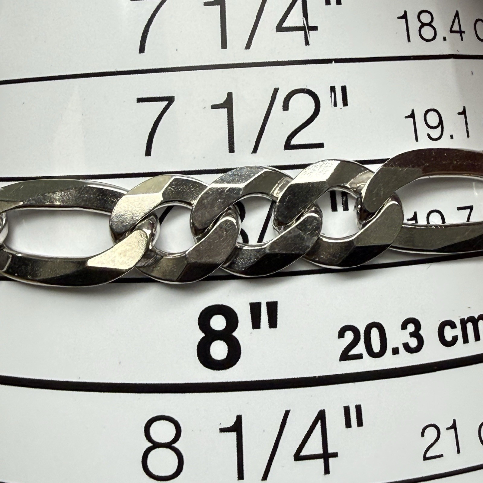 925 Sterling Silver Figaro Flat Link Bracelet Chain 7.75” 7.8mm