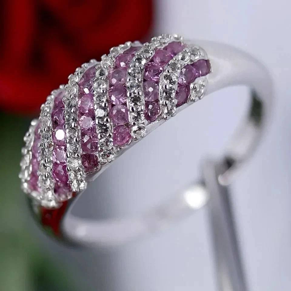 2.10Ct VVS1 Lab-Created Pink Sapphire Diamond Wedding 14K White Gold Finish Ring