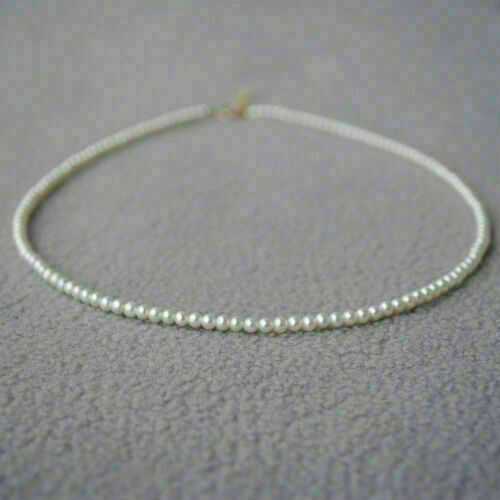 mini AAAA 4-5mm ROUND Akoya White pearl Necklace 18inch 14k Gold clasp