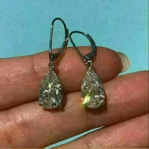4Ct Pear Lab Created Moissanite Drop/Dangle Women’s Earrings 14K Gold Plated
